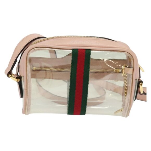 GUCCI Web Sherry Line Shoulder Bag Vinyl Clear Red Green 517350 Auth ki5631AV - Picture 3 of 16